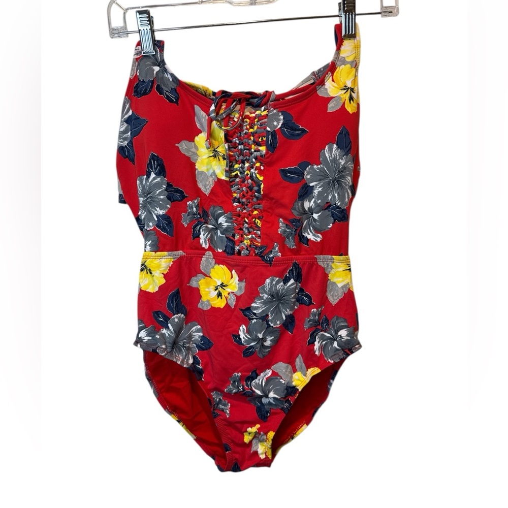 Floral Swimwear in Red, Yellow, and Gray
